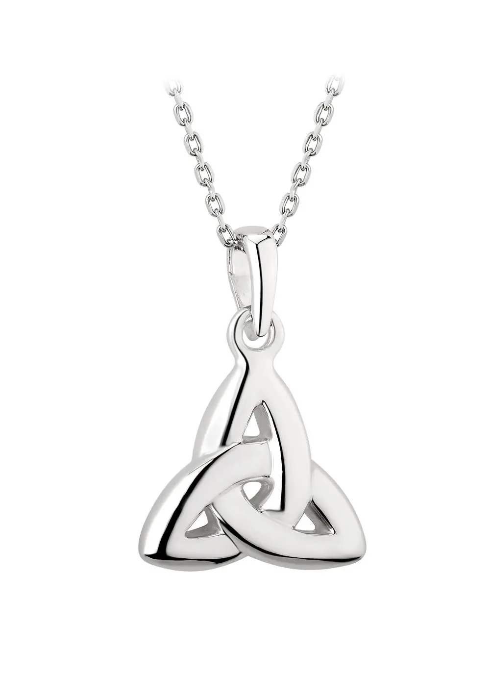 White background cut out shot of Sterling Silver Double Sided Trinity Knot Pendant